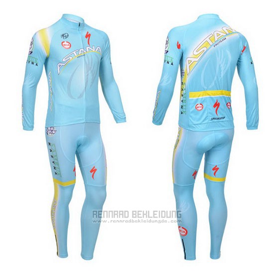 2013 Fahrradbekleidung Astana Hellblau Trikot Langarm und Tragerhose